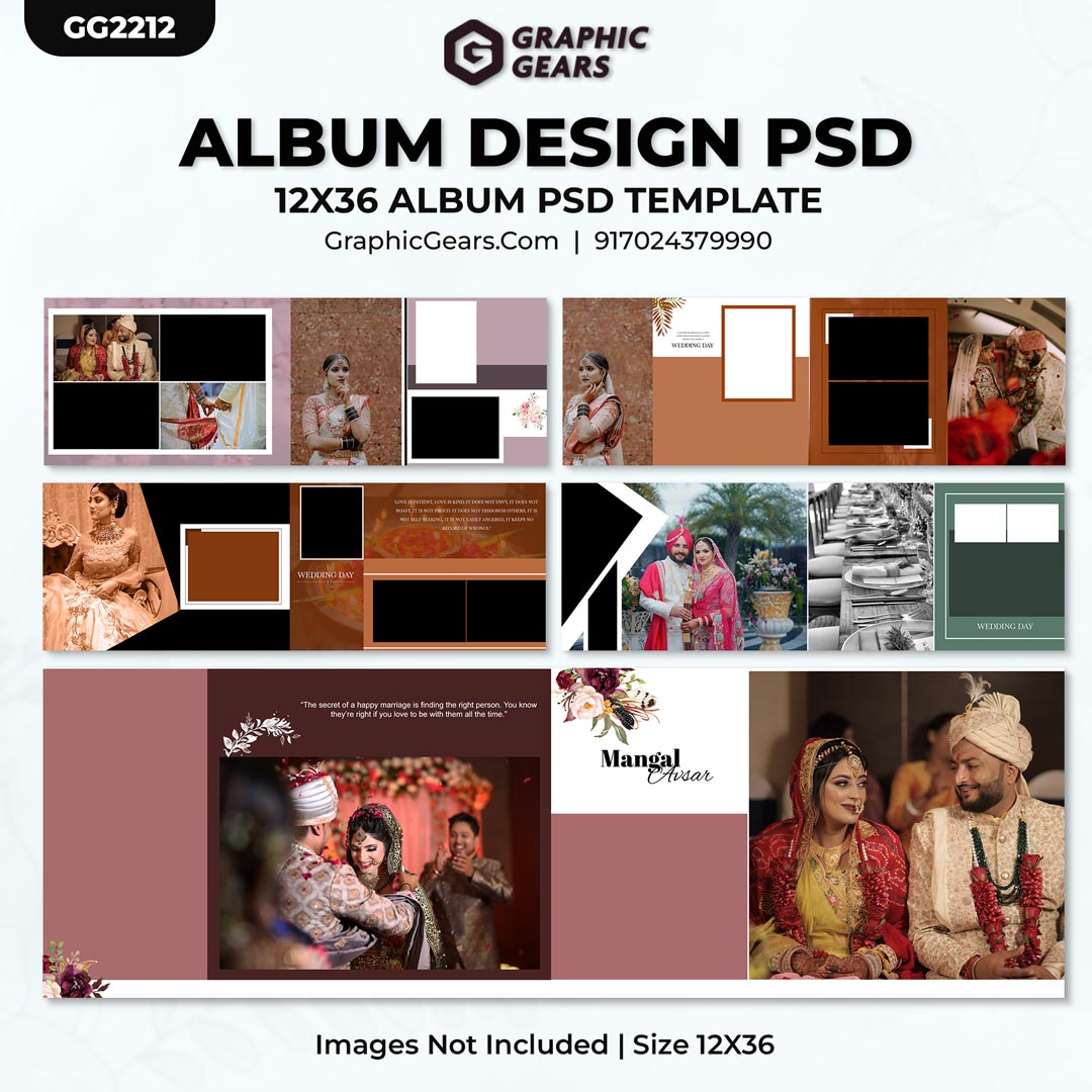 Download Wedding Album Design PSD Templates 2024 - 12X36 Album PSD Pack 18